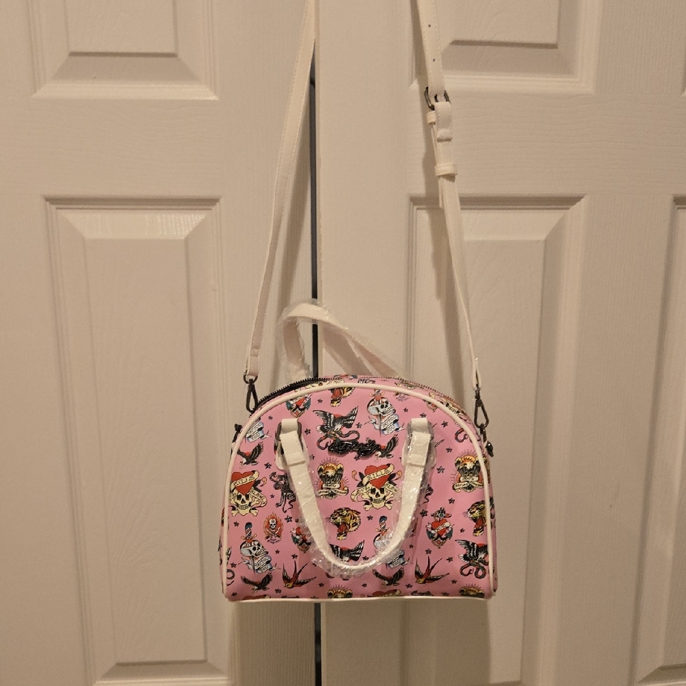 Ed Hardy Pink Crossbody Bag with Fun Pattern Nwt